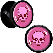 Load image into Gallery viewer, Valentine Cupid Skull Black Acrylic Saddle Plug Set by Onyx O
