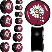 Load image into Gallery viewer, Love Me Not Flower Black Acrylic Saddle Plug Set by Onyx O
