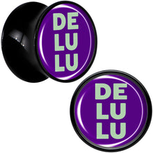 Load image into Gallery viewer, Word DELULU Black Acrylic Saddle Plug Set by Onyx O
