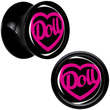 Load image into Gallery viewer, Hollow Heart Doll Word Black Acrylic Saddle Plug Set by Onyx O
