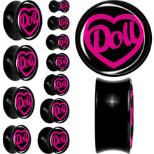 Load image into Gallery viewer, Hollow Heart Doll Word Black Acrylic Saddle Plug Set by Onyx O

