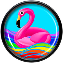 Load image into Gallery viewer, Black Acrylic Rainbow Sea Floating Flamingo Double Flare Plug Set by Onyx O
