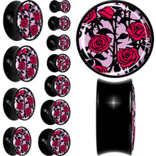 Load image into Gallery viewer, Blossom Creation Floral Love of Roses Black Acrylic Saddle Plug Set by Onyx O
