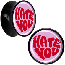 Load image into Gallery viewer, Retro Text Hate You Black Acrylic Saddle Plug Set by Onyx O
