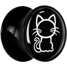 Load image into Gallery viewer, Black and White Kitty Cat Black Acrylic Saddle Plug Set 8mm to 20mm by Onyx O
