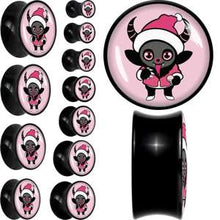 Load image into Gallery viewer, Krampus Cutie Christmas Holiday Black Acrylic Saddle Plug Set by Onyx O

