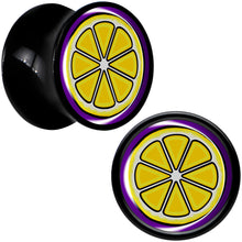 Load image into Gallery viewer, Yellow Slice of Lemon Black Acrylic Saddle Plug Set by Onyx O
