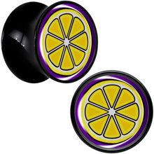 Load image into Gallery viewer, Yellow Slice of Lemon Black Acrylic Saddle Plug Set by Onyx O
