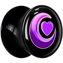 Load image into Gallery viewer, 0G Crescent Moon Heart Black Acrylic Saddle Plug Set by Onyx O
