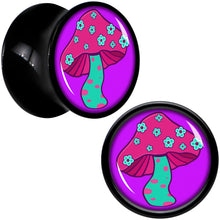 Load image into Gallery viewer, Black Acrylic Funky Floral Mushroom Double Flare Plug Set by Onyx O
