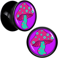 Load image into Gallery viewer, Black Acrylic Funky Floral Mushroom Double Flare Plug Set by Onyx O
