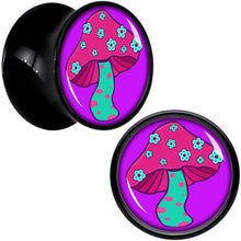 Load image into Gallery viewer, Black Acrylic Funky Floral Mushroom Double Flare Plug Set by Onyx O
