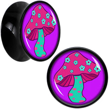 Load image into Gallery viewer, Black Acrylic Funky Floral Mushroom Double Flare Plug Set by Onyx O
