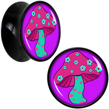 Load image into Gallery viewer, Black Acrylic Funky Floral Mushroom Double Flare Plug Set by Onyx O
