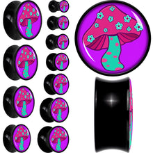 Load image into Gallery viewer, Black Acrylic Funky Floral Mushroom Double Flare Plug Set by Onyx O

