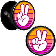 Load image into Gallery viewer, Black Acrylic Retro Peace Fingers Double Flare Plug Set by Onyx O
