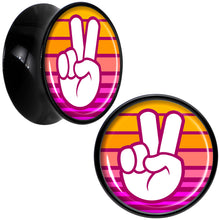 Load image into Gallery viewer, Black Acrylic Retro Peace Fingers Double Flare Plug Set by Onyx O
