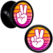 Load image into Gallery viewer, Black Acrylic Retro Peace Fingers Double Flare Plug Set by Onyx O
