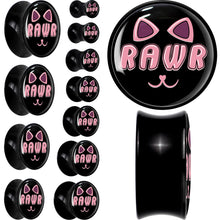 Load image into Gallery viewer, 0G RAWR Kitty Cat Black Acrylic Saddle Plug Set by Onyx O
