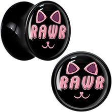 Load image into Gallery viewer, 0G RAWR Kitty Cat Black Acrylic Saddle Plug Set by Onyx O
