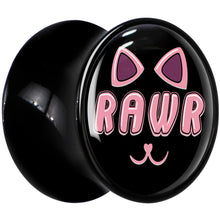 Load image into Gallery viewer, 0G RAWR Kitty Cat Black Acrylic Saddle Plug Set by Onyx O
