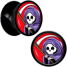 Load image into Gallery viewer, Black Acrylic Grim Reaper Double Flare Plug Set by Onyx O
