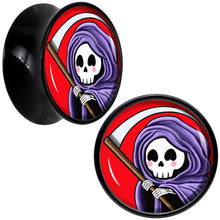 Load image into Gallery viewer, Black Acrylic Grim Reaper Double Flare Plug Set by Onyx O

