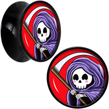Load image into Gallery viewer, Black Acrylic Grim Reaper Double Flare Plug Set by Onyx O
