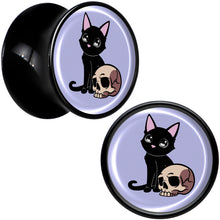 将图片加载到图库查看器，0G Skull Cat Black Acrylic Saddle Plug Set by Onyx O
