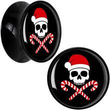 Load image into Gallery viewer, Santa Pirate Candy Cane Skull Black Acrylic Saddle Plug Set by Onyx O
