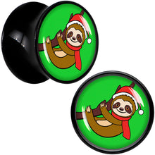 Load image into Gallery viewer, Holiday Santa Sloth Black Acrylic Saddle Plug Set by Onyx O
