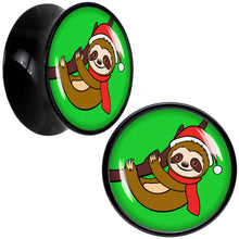 Load image into Gallery viewer, Holiday Santa Sloth Black Acrylic Saddle Plug Set by Onyx O
