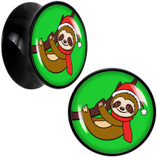 Load image into Gallery viewer, Holiday Santa Sloth Black Acrylic Saddle Plug Set by Onyx O
