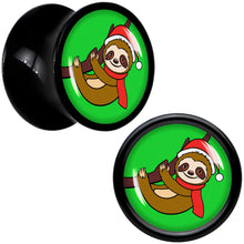 Load image into Gallery viewer, Holiday Santa Sloth Black Acrylic Saddle Plug Set by Onyx O
