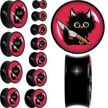 Load image into Gallery viewer, Stabby Cat Black Acrylic Saddle Plug Set by Onyx O

