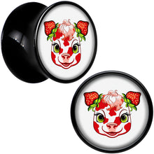 Load image into Gallery viewer, Stawberry Cow Black Acrylic Saddle Plug Set 8mm to 20mm by Onyx O

