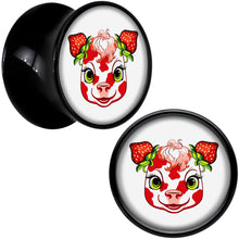 Load image into Gallery viewer, Stawberry Cow Black Acrylic Saddle Plug Set 8mm to 20mm by Onyx O
