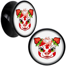 Load image into Gallery viewer, Stawberry Cow Black Acrylic Saddle Plug Set 8mm to 20mm by Onyx O
