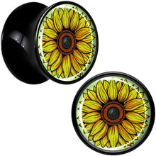 Load image into Gallery viewer, Blossom Creation Yellow Sunflower Black Acrylic Saddle Plug Set by Onyx O
