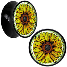 Load image into Gallery viewer, Blossom Creation Yellow Sunflower Black Acrylic Saddle Plug Set by Onyx O
