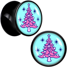 Load image into Gallery viewer, Pastel Christmas Tree Holiday Black Acrylic Saddle Plug Set by Onyx O
