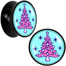 Load image into Gallery viewer, Pastel Christmas Tree Holiday Black Acrylic Saddle Plug Set by Onyx O
