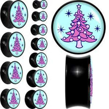 Load image into Gallery viewer, Pastel Christmas Tree Holiday Black Acrylic Saddle Plug Set by Onyx O
