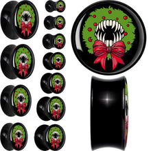Load image into Gallery viewer, Holiday Vampire Wreath Black Acrylic Saddle Plug Set by Onyx O

