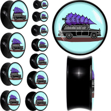 Load image into Gallery viewer, Holiday Christmas Hearse Black Acrylic Saddle Plug Set by Onyx O
