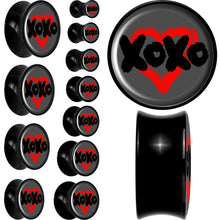 Load image into Gallery viewer, 0G XOXO Heart Black Acrylic Saddle Plug Set by Onyx O
