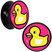 Load image into Gallery viewer, Black Acrylic Yellow Ducky Double Flare Plug Set by Onyx O

