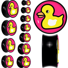 Load image into Gallery viewer, Black Acrylic Yellow Ducky Double Flare Plug Set by Onyx O
