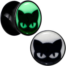 将图片加载到图库查看器，Black Acrylic Glow in the Dark Peeking Cat Double Flare Plug Set by Onyx O
