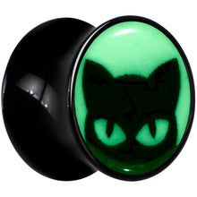 将图片加载到图库查看器，Black Acrylic Glow in the Dark Peeking Cat Double Flare Plug Set by Onyx O
